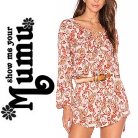 Show Me Your MuMu Pants - “Show Me Your Mumu” Tillie Tassel Tie Romper in Paisley Daze Cloud- L
